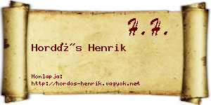 Hordós Henrik névjegykártya